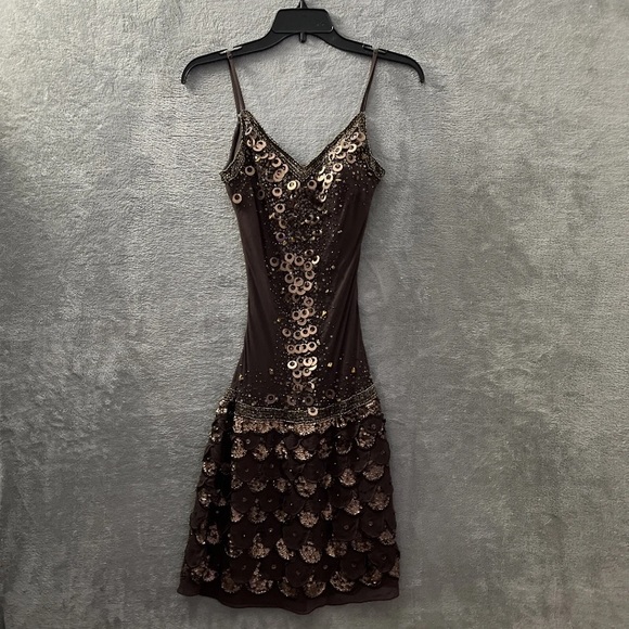 Vintage 90’s 100% Silk Dress Silk Slip Dress Beaded Raindrop Tiered Fairy Prom - Picture 14 of 15